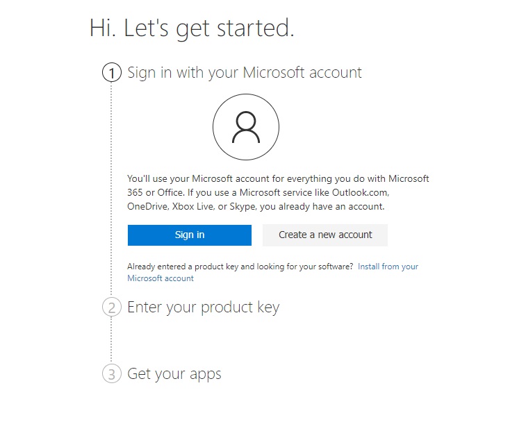 Entering code to register Office 2016 from Microsoft's homepage.