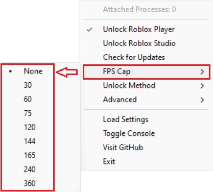 Custom FPS cap option in RBX FPS Unlocker.