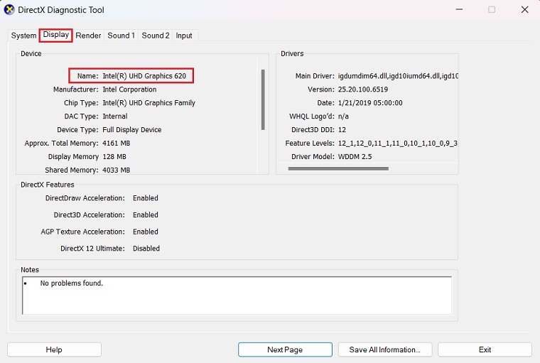 Detecting GPU name via DirectX Diagnostic Tool for DX11