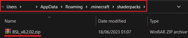 Shader packs folder in Minecraft installation directory