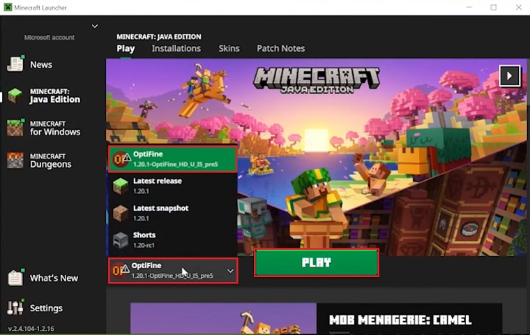Launching Minecraft from OptiFine profile