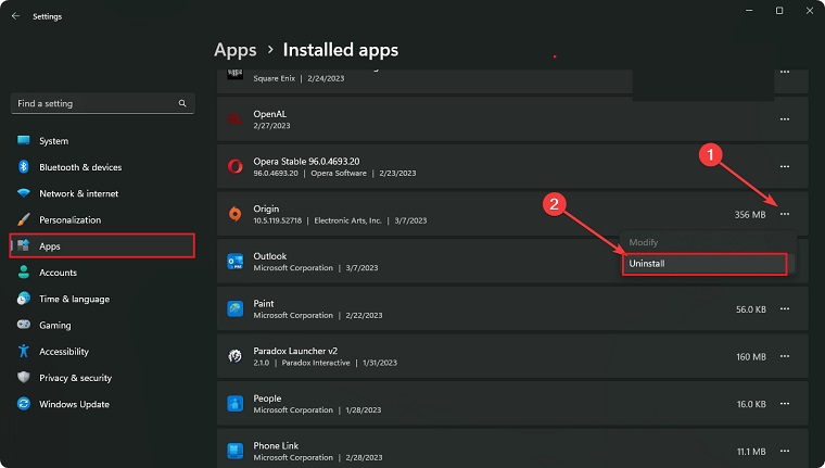 Uninstall The Origin Client to fix the EA app not working issue