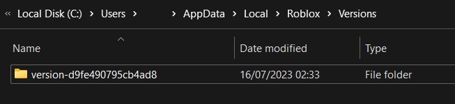 Versions folder location for Roblox