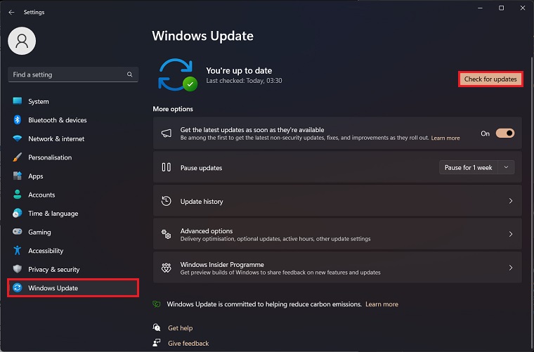 Windows 11 - Windows Update Menu - DirectX 12