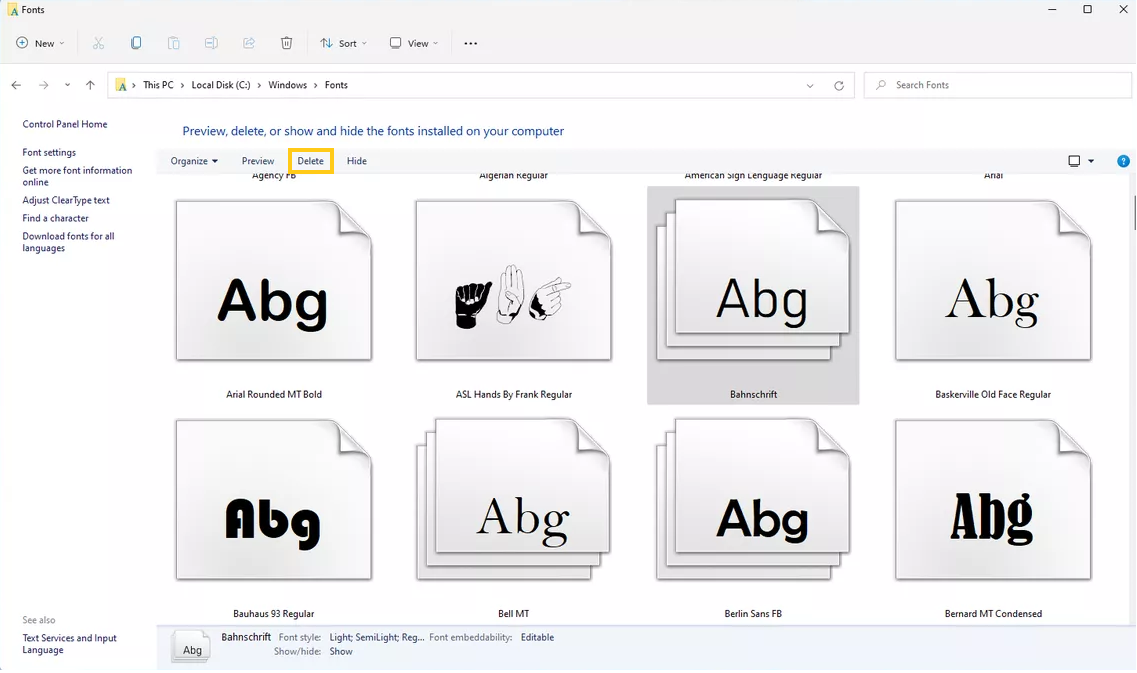 How to delete multiple/all fonts in Windows 11?